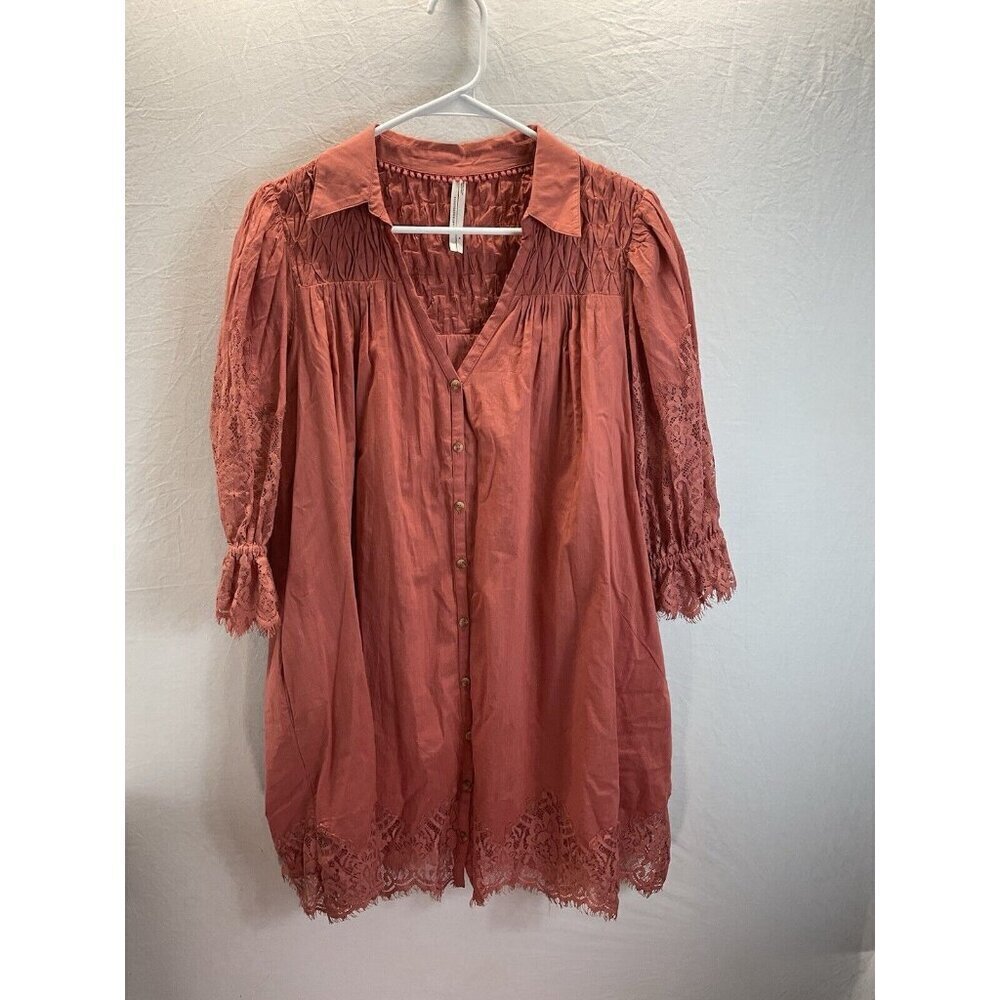 By Anthropologie SM Lace Tunic Dress Clay/ mauve earthy short sleeve Romantic - Picture 4 of 15